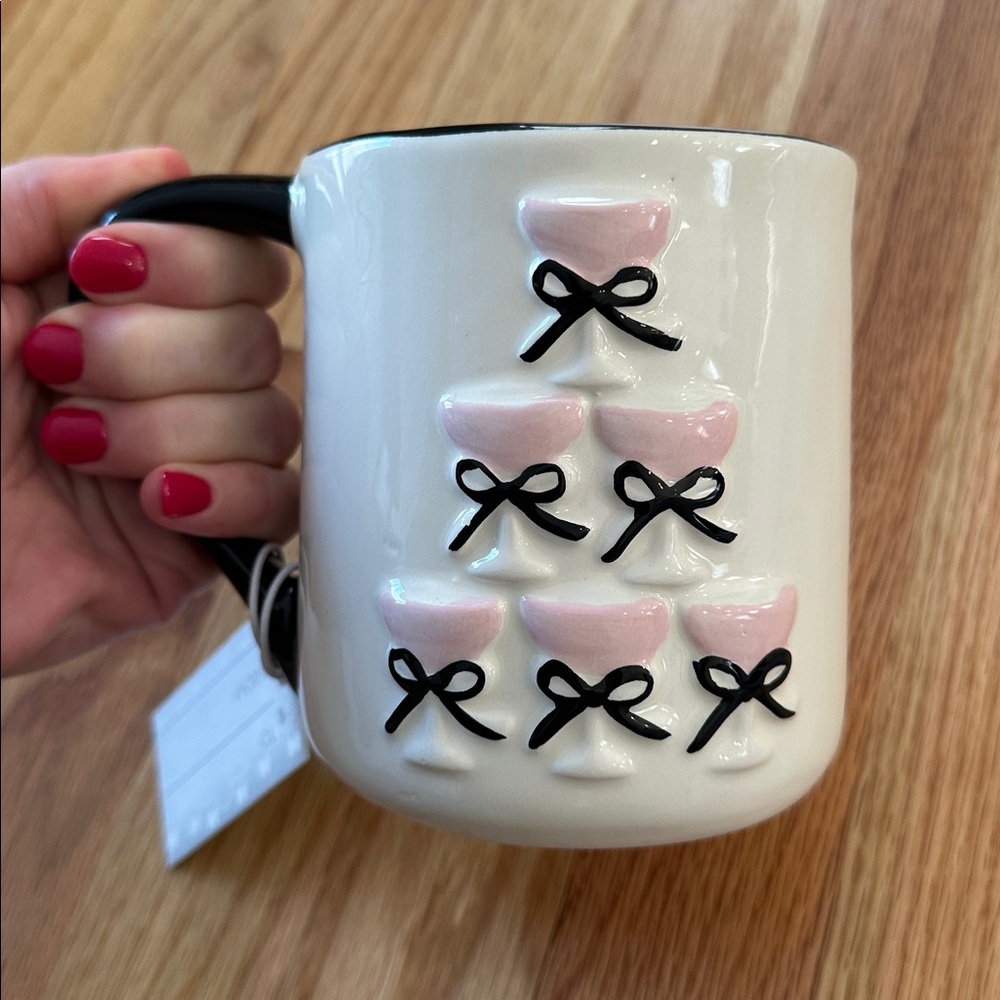 NEW viral Petal & Pearl Adorable Mug with Cocktail Glasses with Black Bows